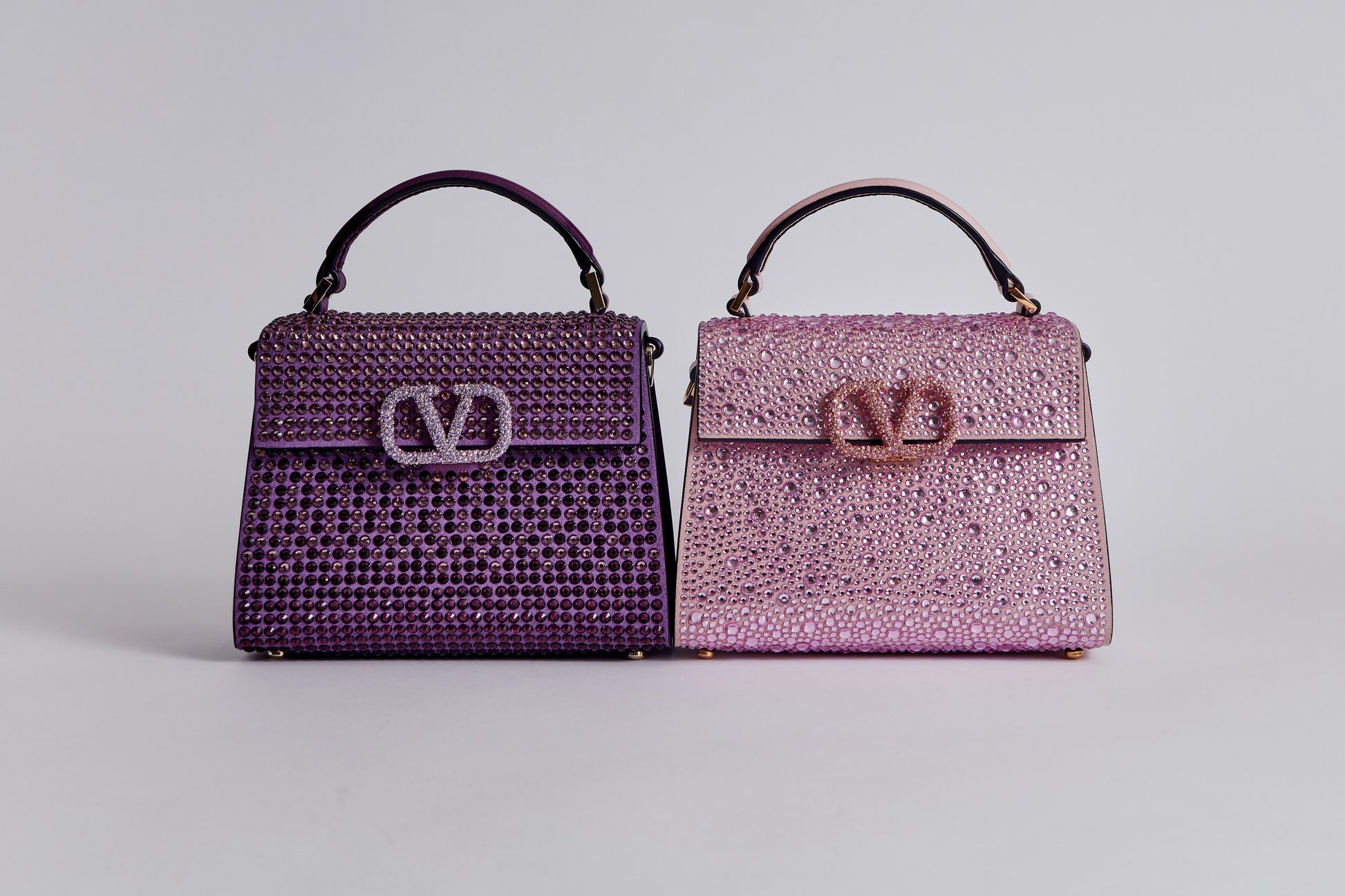 Valentino Mini Vsling Handbag with Sparkling Crystals In Calfskin Purple