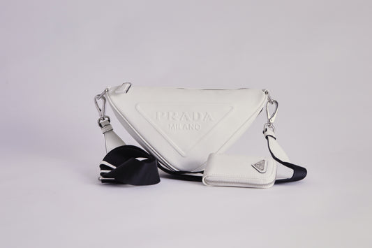 Prada Triangle Leather Shoulder Bag - White