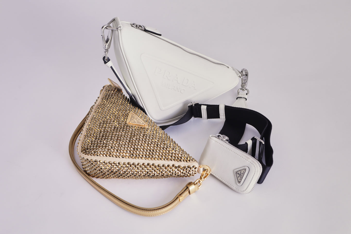 Prada Triangle Satin Mini - Bag with Crystals - Gold